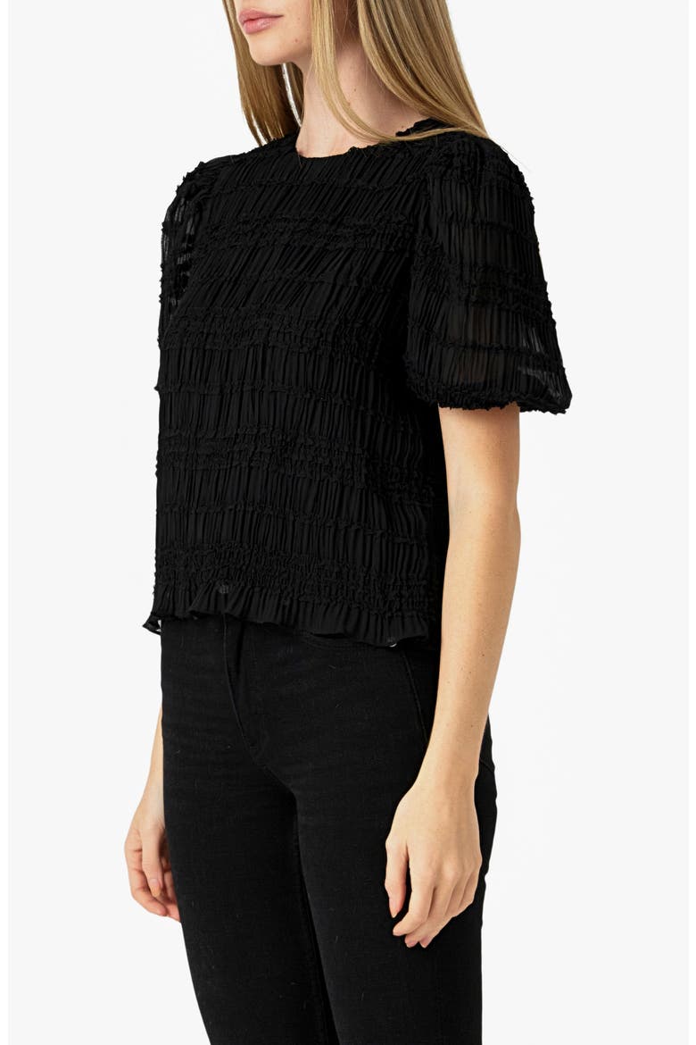 Smocked Puff Sleeve Top, Alternate, color, BLACK