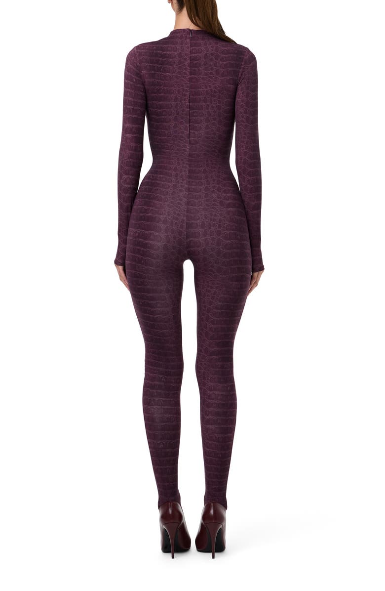 Naked Wardrobe Animal Print Closed Toe Jumpsuit, Alternate, color, Dark Plum Crocodile