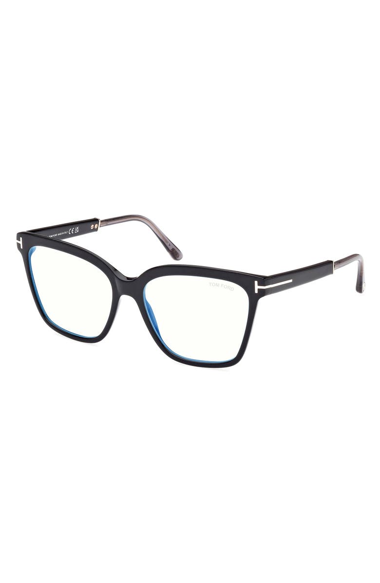 TOM FORD 56mm Square Blue Light Blocking Optical Glasses, Alternate, color, Black Rose Gold / T Logo