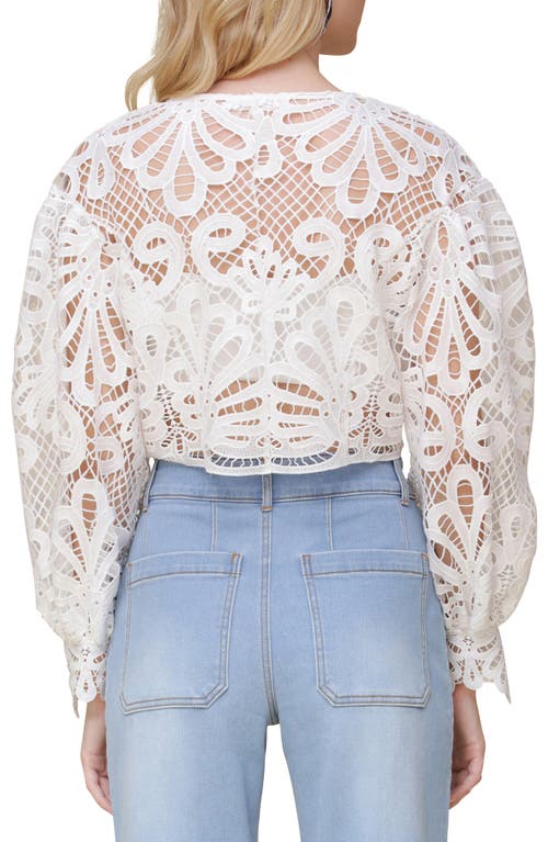 Shop Avec Les Filles Lace Puff Sleeve Crop Shirt In White