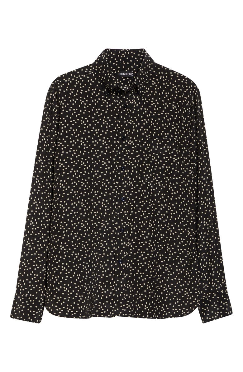 TOM FORD Irregular Polka Dot Silk Crêpe de Chine Shirt, Alternate, color, Black/ White