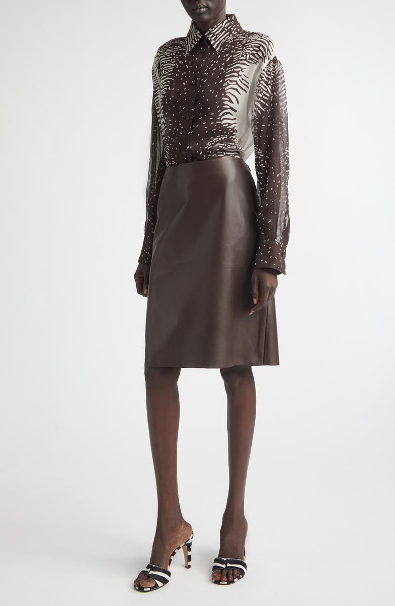 FERRAGAMO Animal Print Silk Chiffon Button-Up Shirt, Alternate, color, 0967/ 701 Parchment/ Expresso