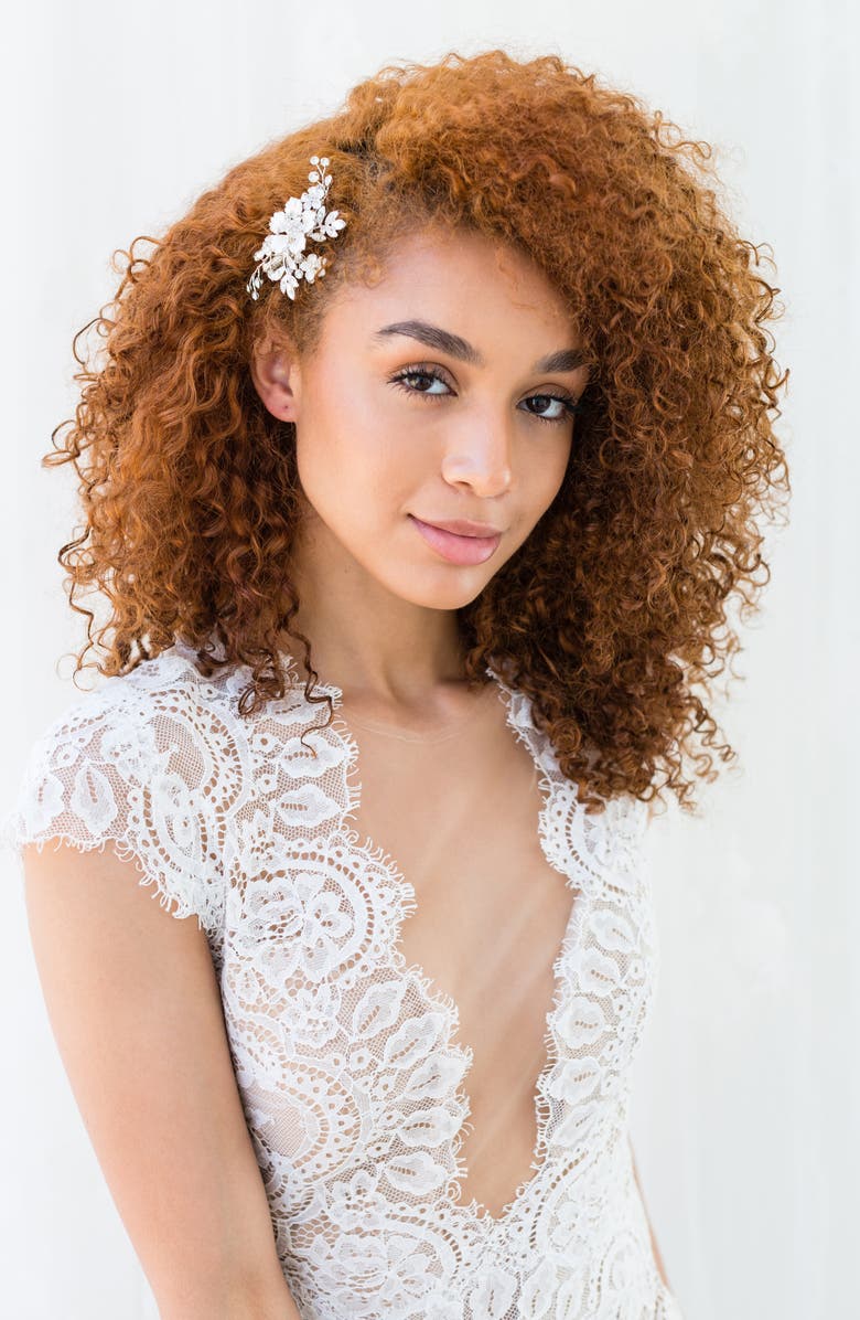 Brides & Hairpins Alessandra Floral Crystal Clip, Alternate, color, Silver