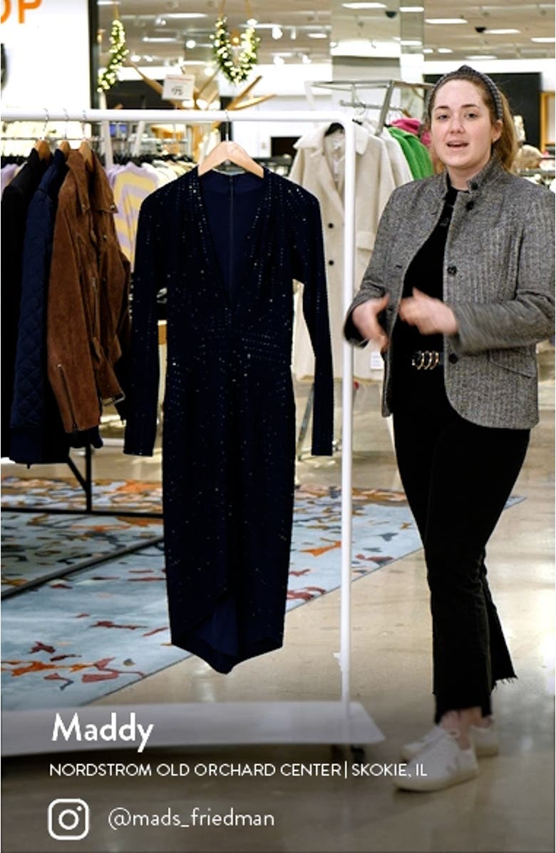 Sequin Stud Plunge Neck Long Sleeve Midi Dress, sales video thumbnail