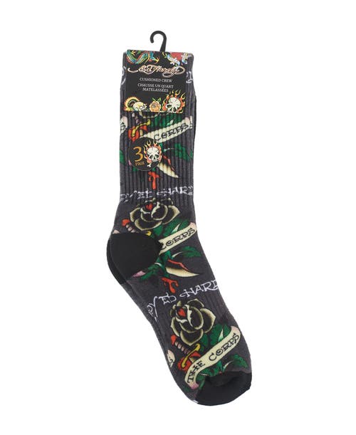Ed Hardy 360 Print Full Cushion Crew Sock 3-pack In Black