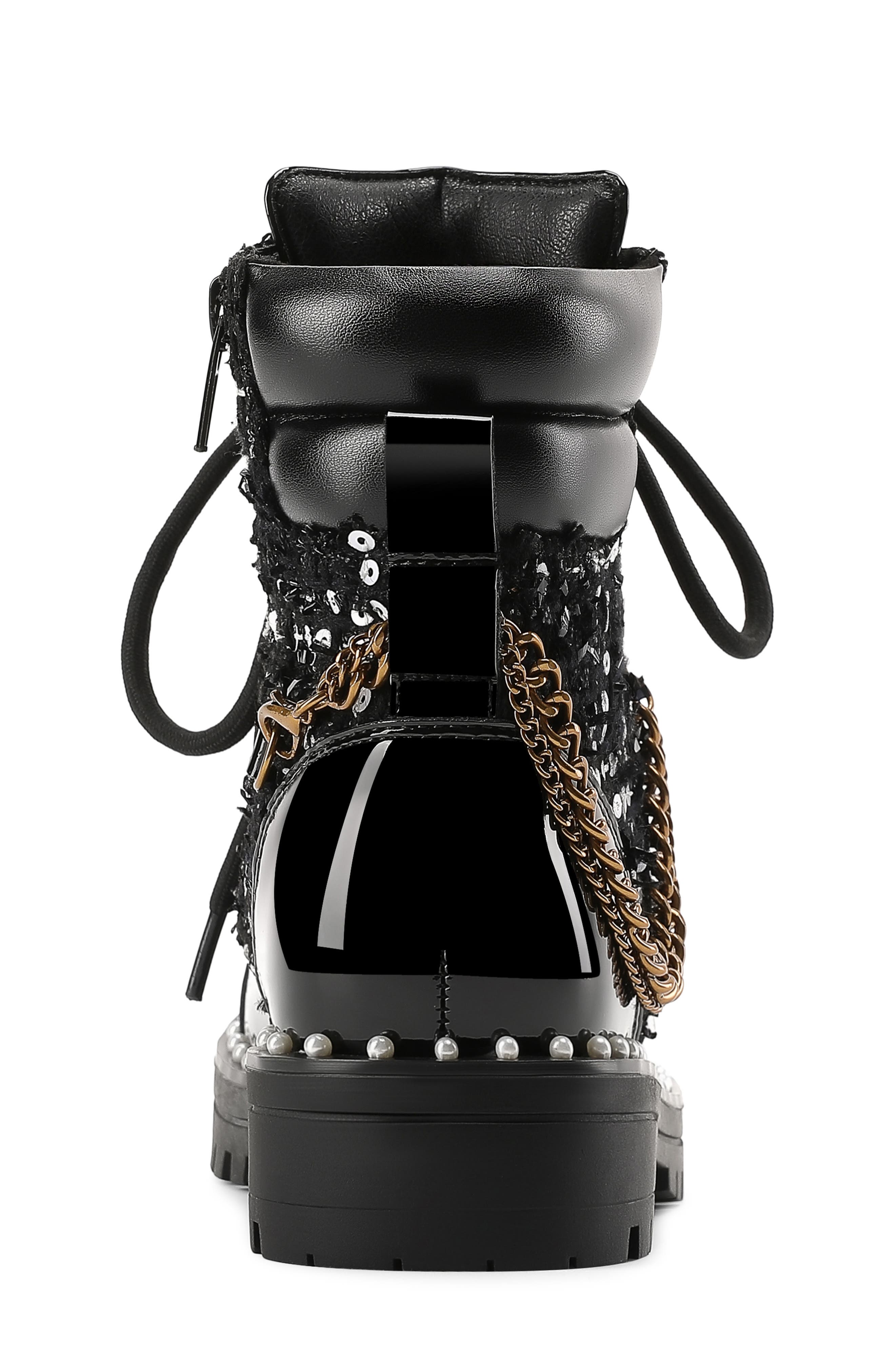 Kurt Geiger London Kids' Chain Combat Boot, Alternate, color, Black Tweed