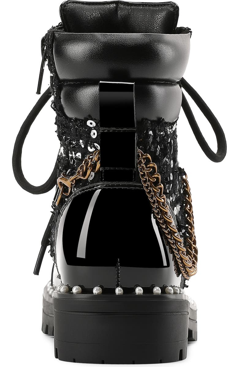 Kurt Geiger London Kids' Chain Combat Boot, Alternate, color, Black Tweed