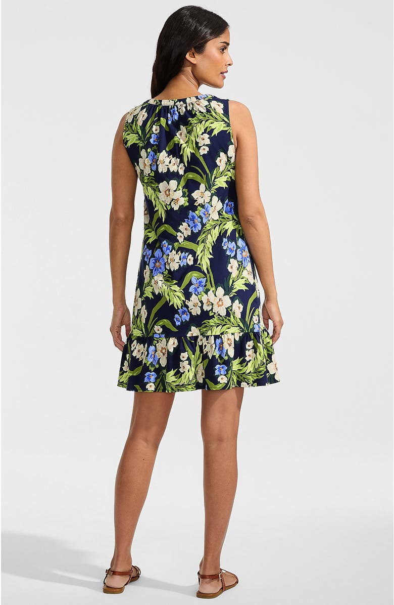 Lands' End Sleeveless Cotton Jersey Notch Neck Flounce Dress, Alternate, color, Deep Sea/Blue Floral Tropic