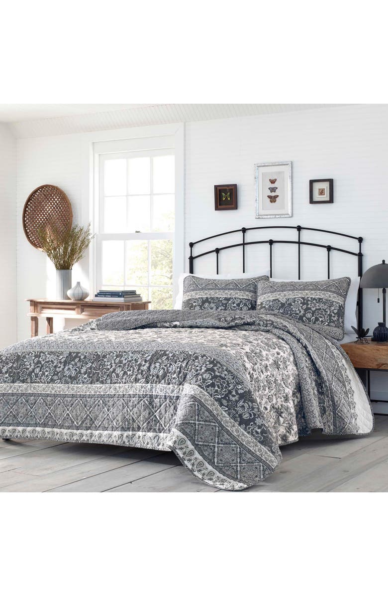 STONE COTTAGE Abbey 136 Thread Count Cotton Quilt Set, Alternate, color, Grey