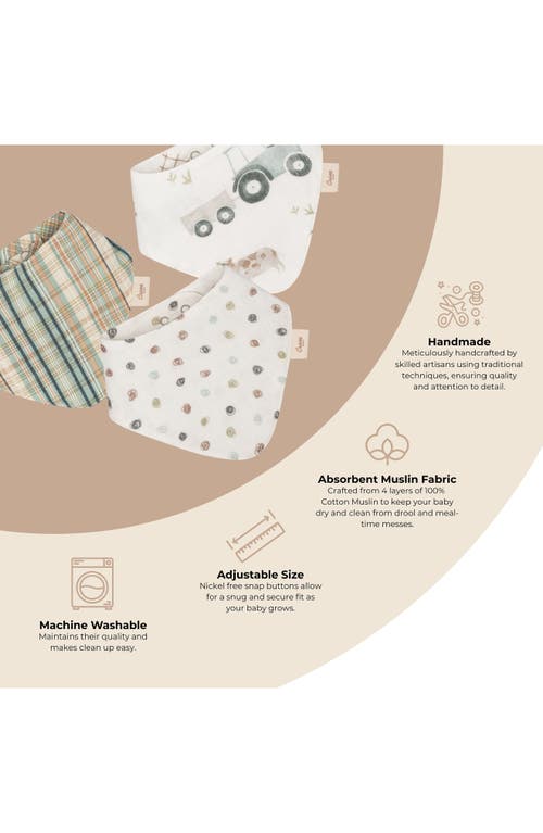 Crane Baby Tractor Assorted 3-pack Cotton Bibs Set In Green