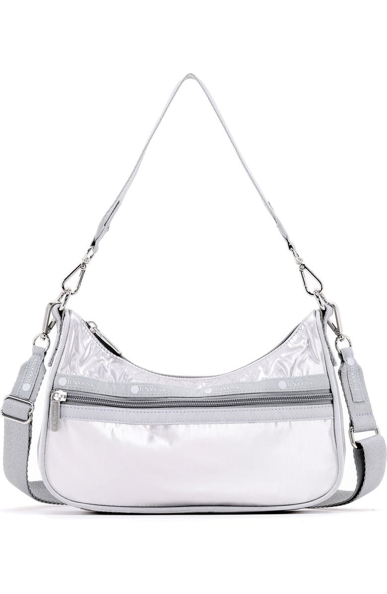 LeSportsac Small Shine Nylon Shoulder Bag, Main, color, Silver Shine L