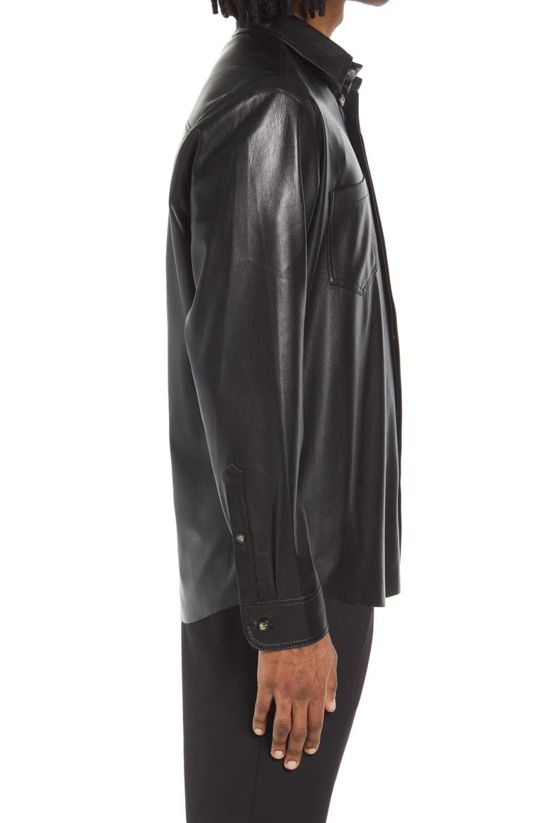 Declan Faux Leather Button-Up Shirt, Alternate, color, BLACK