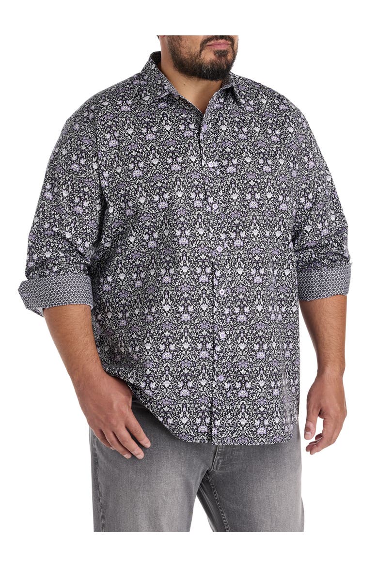 Big & Tall Floral Sport Shirt, Main, color, BLACK MULTI