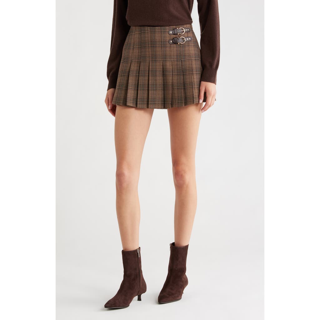 Astr The Label Chantel Plaid Pleated Miniskirt In Brown