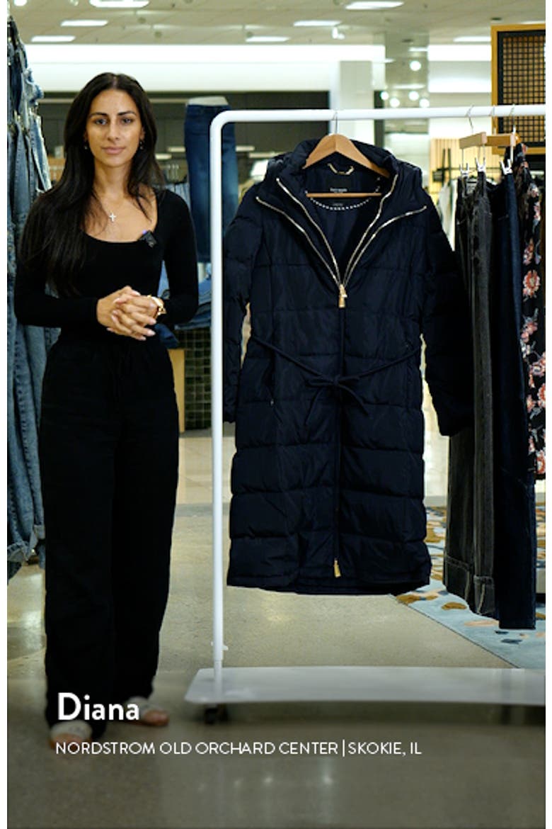 quilted down puffer coat with quilted zip bib video