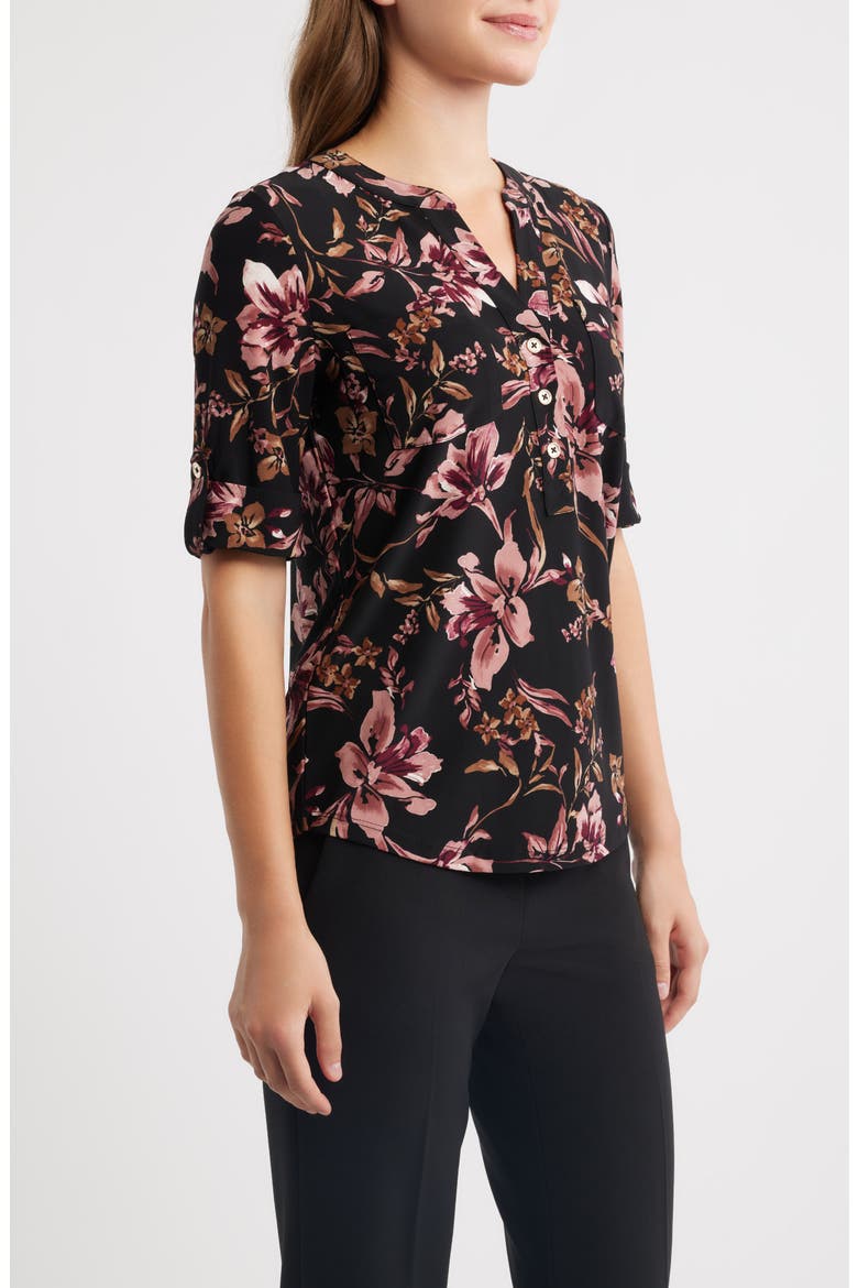 Print Roll Tab Shirt, Alternate, color, ANNE BLK S PRIMROSE MLT
