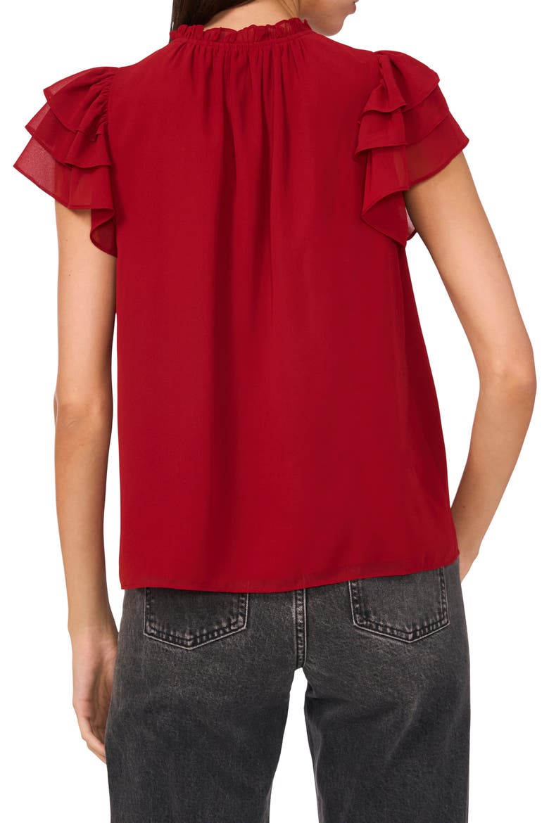 Ruffle Flutter Sleeve Top, Alternate, color, RED DAHLIA