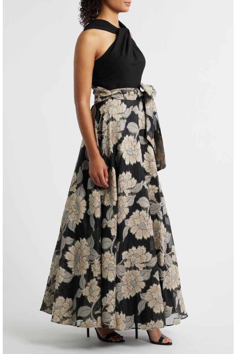 Twist Neck Sleeveless Gown, Alternate, color, BLACK CHAMPA