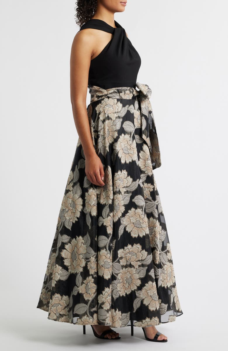 Eliza J Twist Neck Sleeveless Gown, Alternate, color, Black Champa