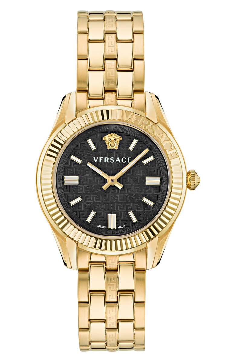 Versace Greca Time Bracelet Watch, 35mm, Main, color, Ip Yellow Gold