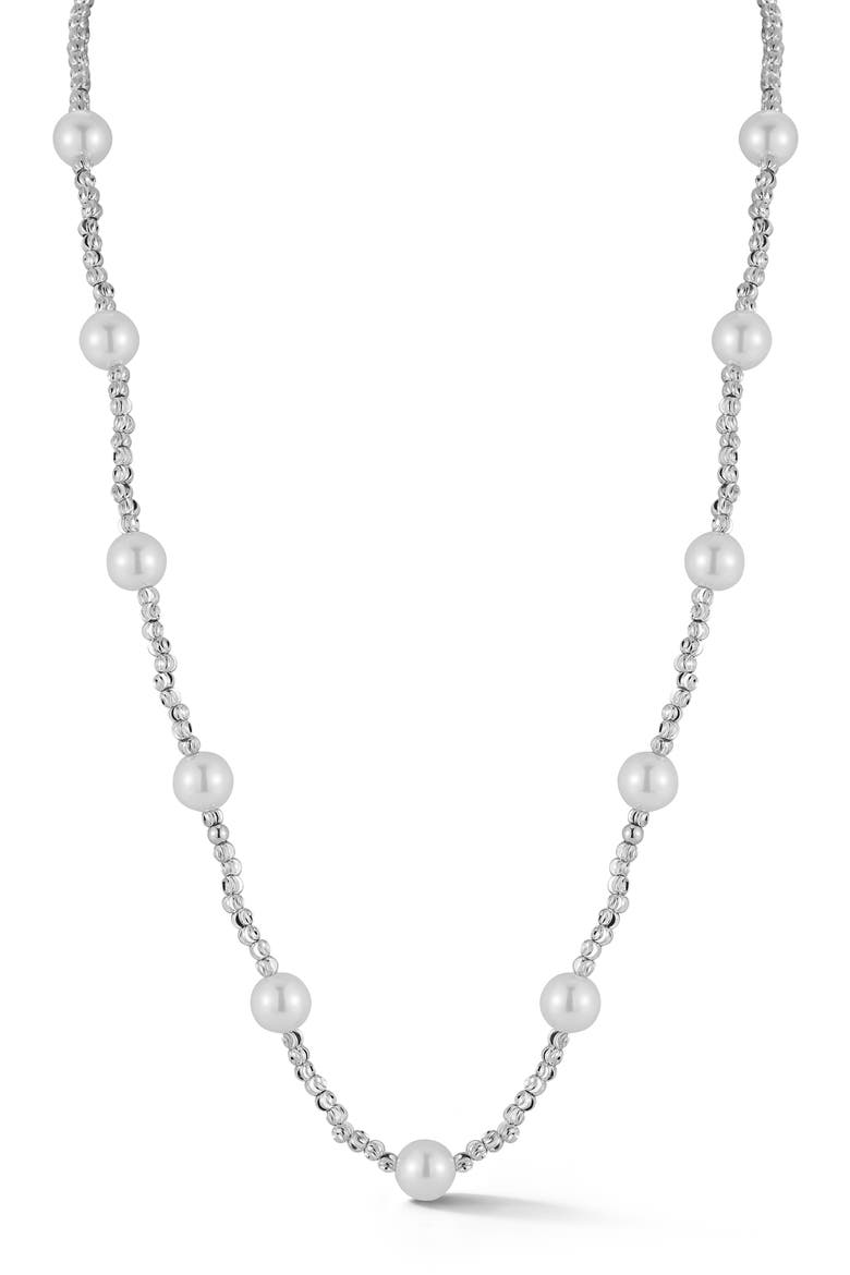 Faux Pearl & Bead Necklace, Main, color, SILVER