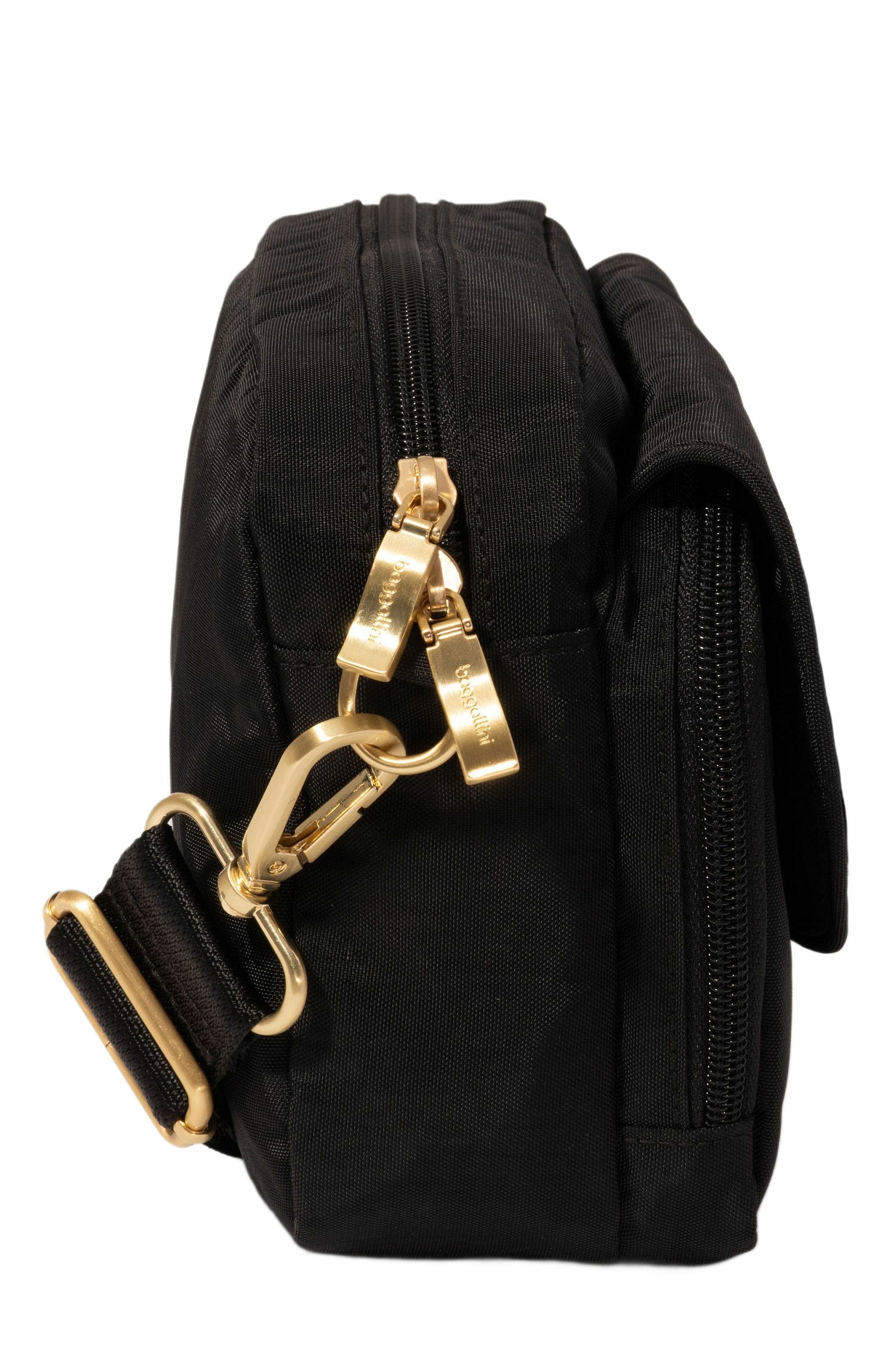 BAGGALLINI Coastal Flip Lock Camera Bag Crossbody, Alternate, color, Black With Gold Hardware