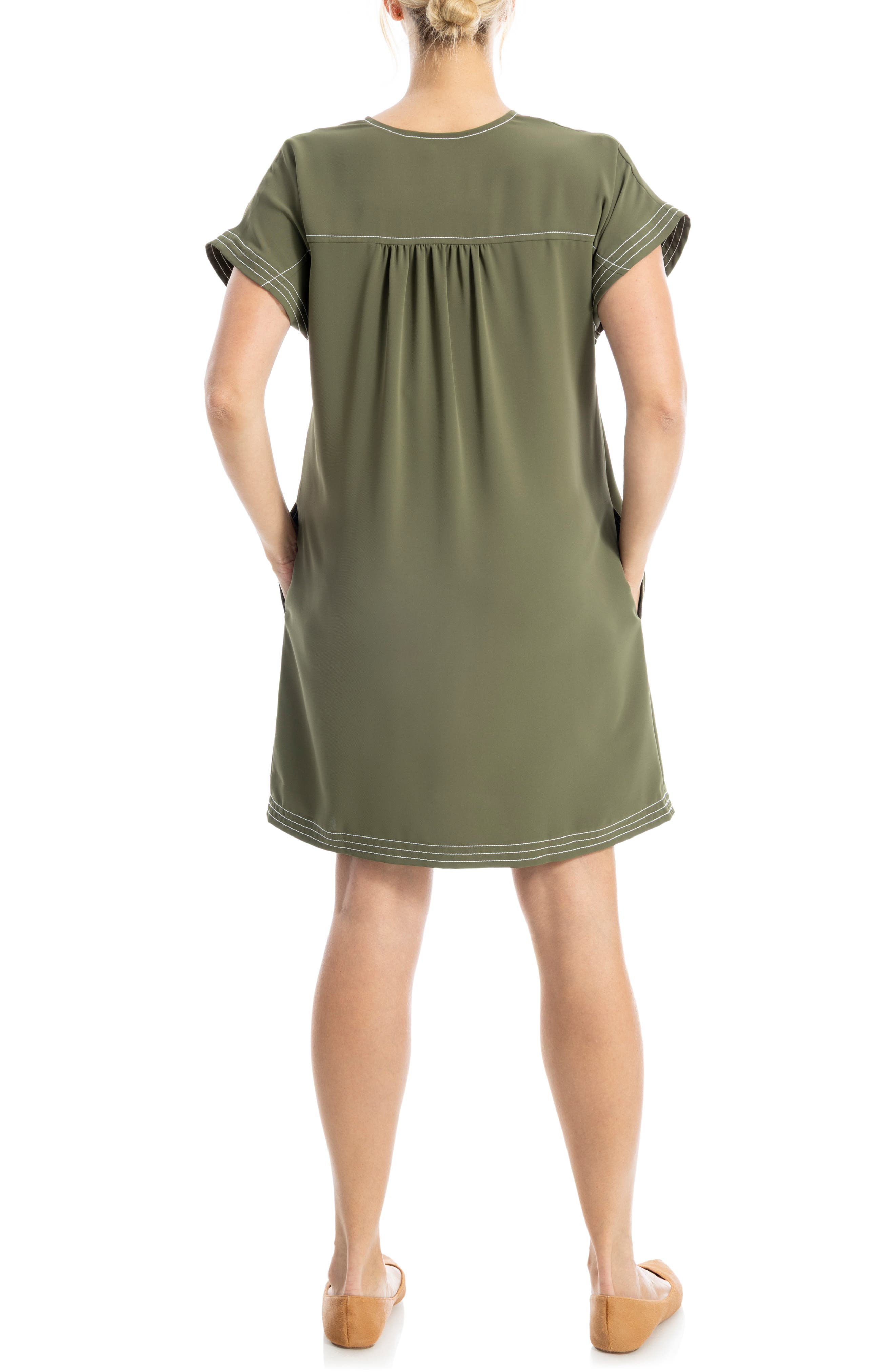 V-Neck Contrast Stitch Dress - image 2