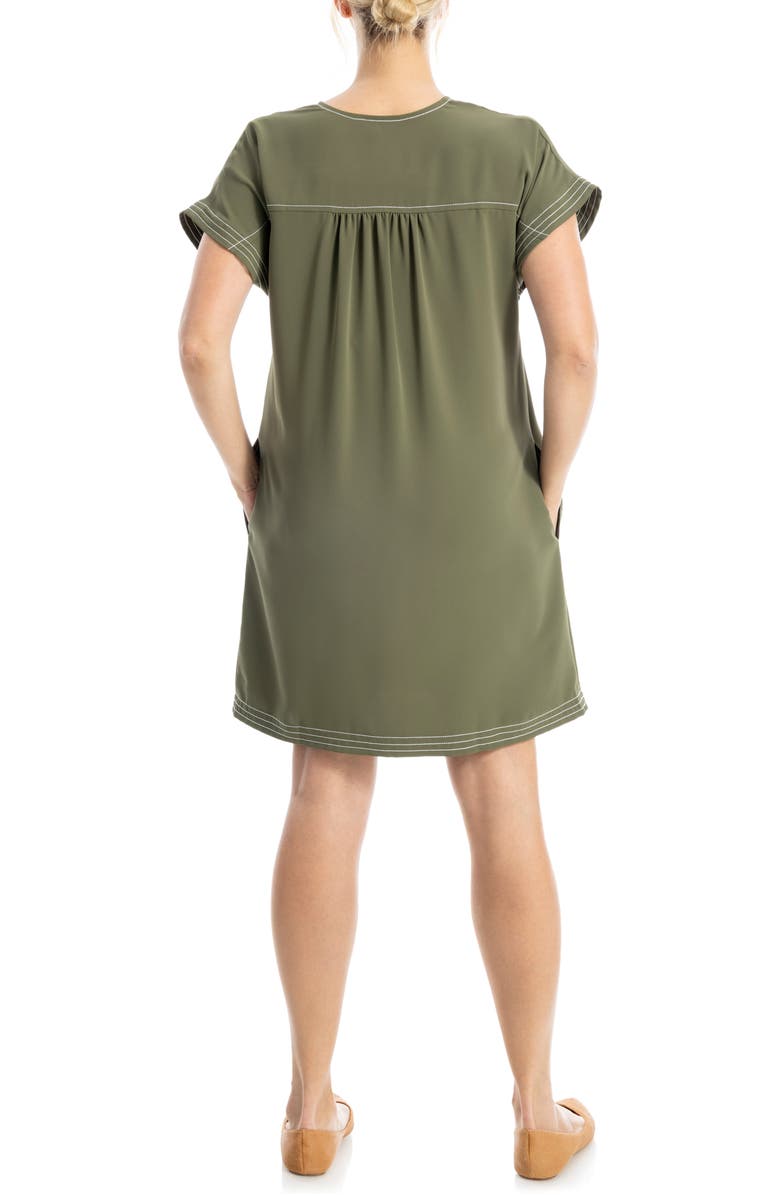 MAX STUDIO V-Neck Contrast Stitch Dress, Alternate, color, Army