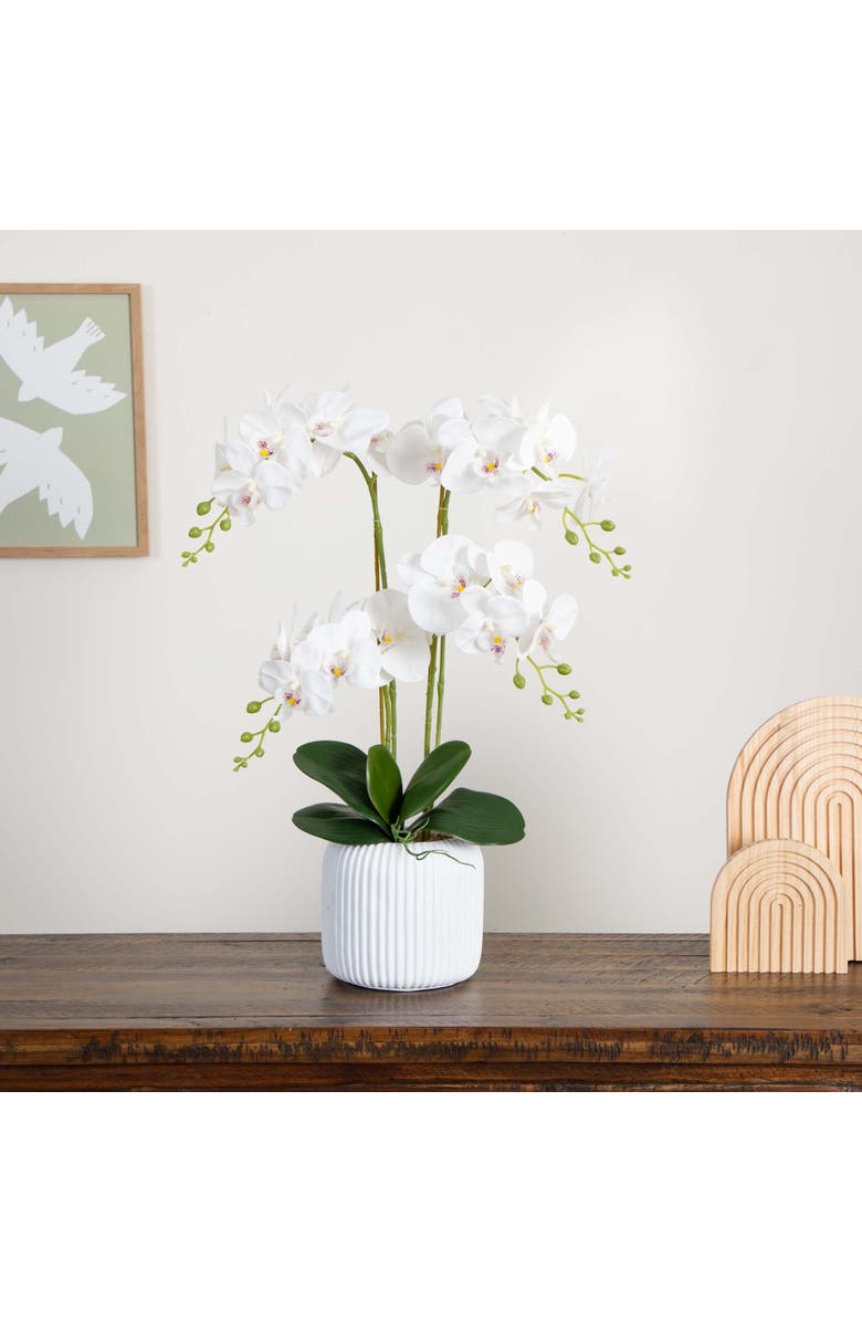 NEARLY NATURAL 26-in Artificial Phalaenopsis Orchid Arrangement in Decorative Ceramic Vase, Alternate, color, White