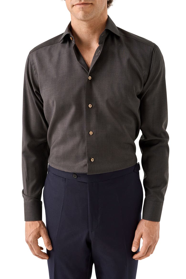 Slim Fit Gingham Check Wool Dress Shirt, Main, color, MEDIUM BROWN