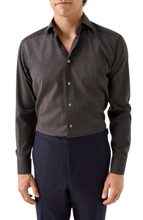 Slim Fit Gingham Check Wool Dress Shirt