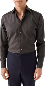 Eton Slim Fit Gingham Check Wool Dress Shirt