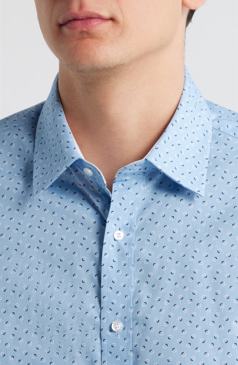 DANIEL HECHTER Paris Modern Fit Blue Geometric Print Cotton Dress Shirt, Alternate, color,