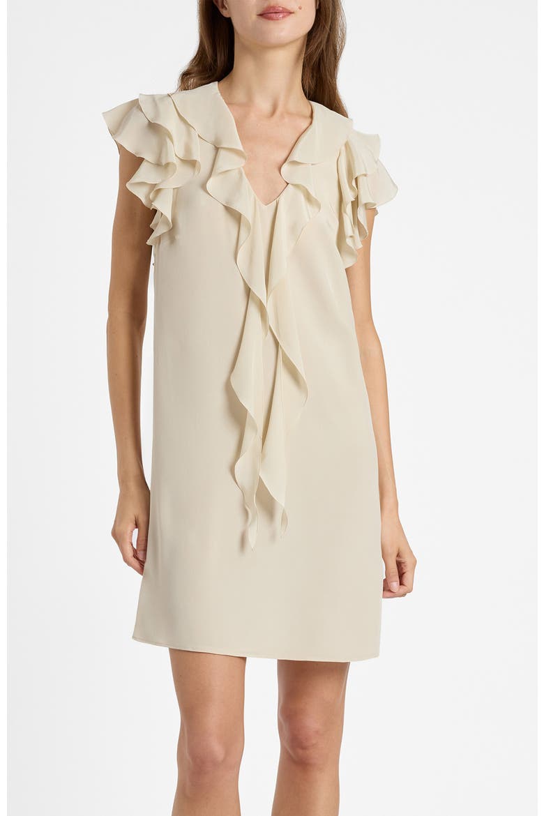Denise Silk Ruffle Shift Dress, Alternate, color, Beige