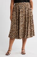 Renee C Leopard Print Flared Midi Skirt