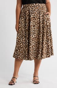 Renee C Leopard Print Flared Midi Skirt