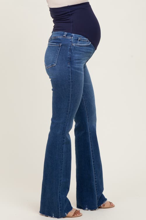 Pinkblush High Rise Raw Hem Bootcut Maternity Jeans In Blue
