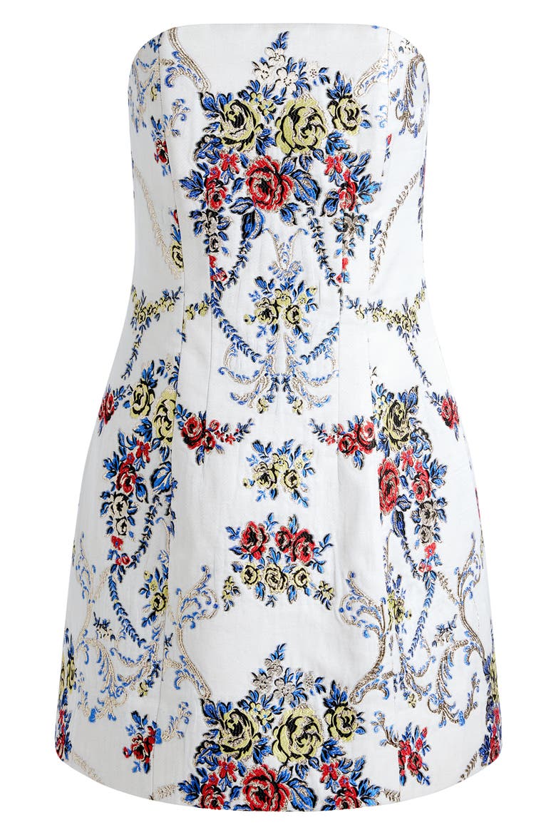 Velia Floral Brocade Strapless Minidress, Alternate, color, IVORY MULTI