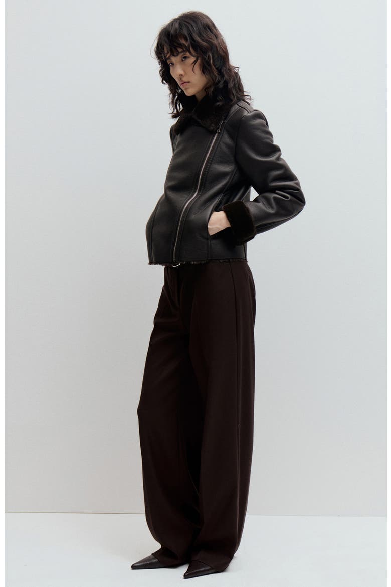 Faux Leather & Faux Fur Moto Jacket, Alternate, color, CHOCOLATE