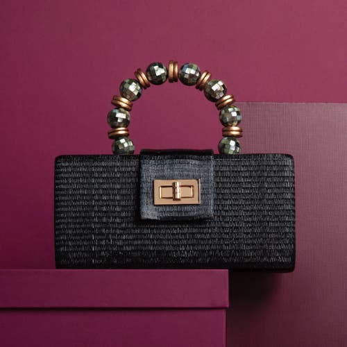 Soli & Sun The Serena Clutch With Shell Inlay Bead Handle In Black