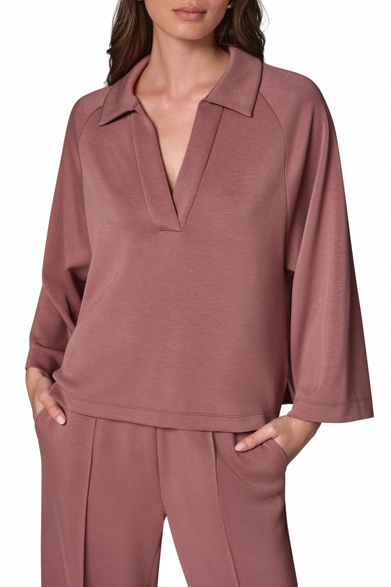 Jet Setter Collared V-Neck Pullover Top, Main, color, ROSE TAUPE