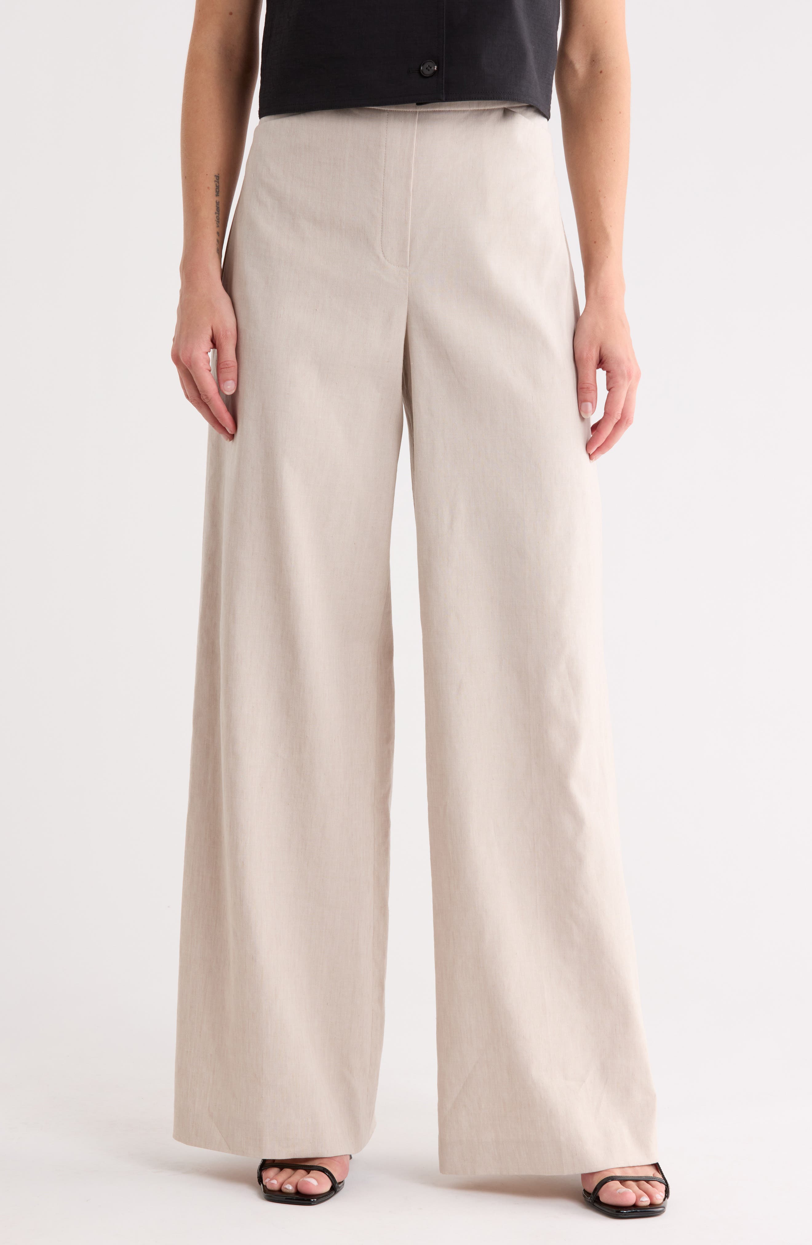 Theory Terena High Waist Linen Blend Wide Leg Pants