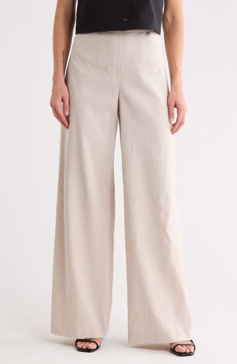 Theory Terena High Waist Linen Blend Wide Leg Pants, Main, color, Oatmeal Melange