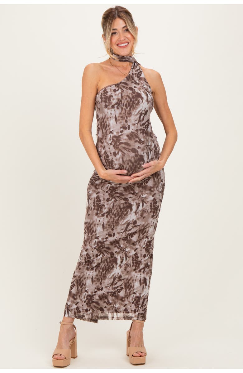 PinkBlush Printed Halter Maxi Dress, Alternate, color, Mocha