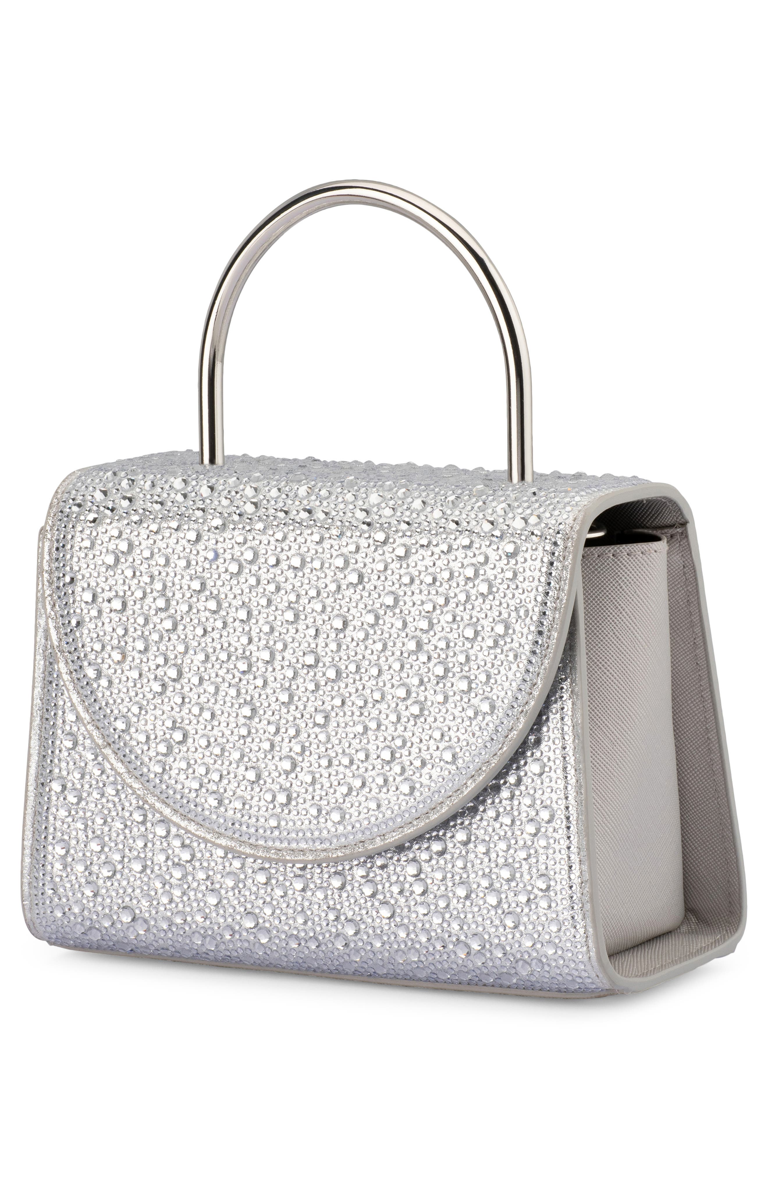 Olga Berg Annabel Crystal Top Handle Bag, Alternate, color, Silver