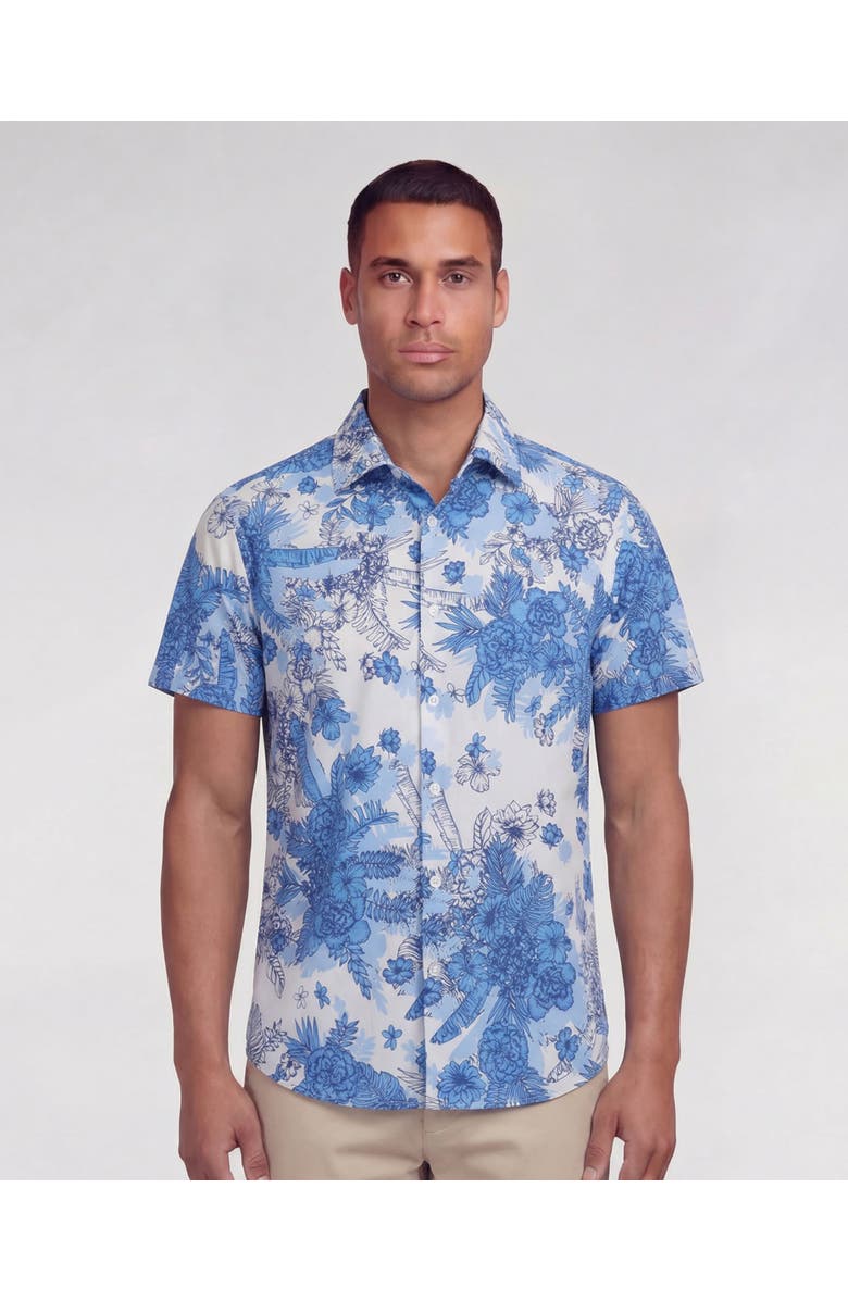 Lords of Harlech Mono Floral Mens Printed Button Up Shirt, Main, color, Mono Floral White