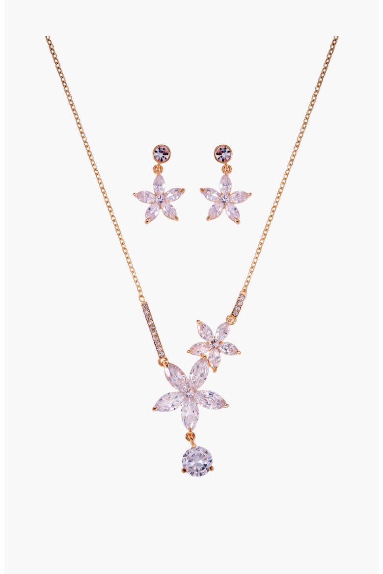 Flower Crystal Necklace & Earrings Set, Main, color, Gold