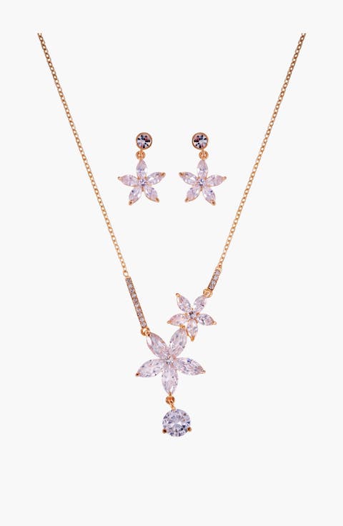 Flower Crystal Necklace & Earrings Set