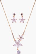 Modenaire Flower Crystal Necklace & Earrings Set