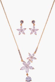 Modenaire Flower Crystal Necklace & Earrings Set